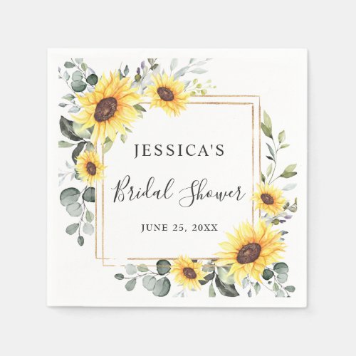 Elegant Sunflowers Eucalyptus Floral Bridal Shower Napkins