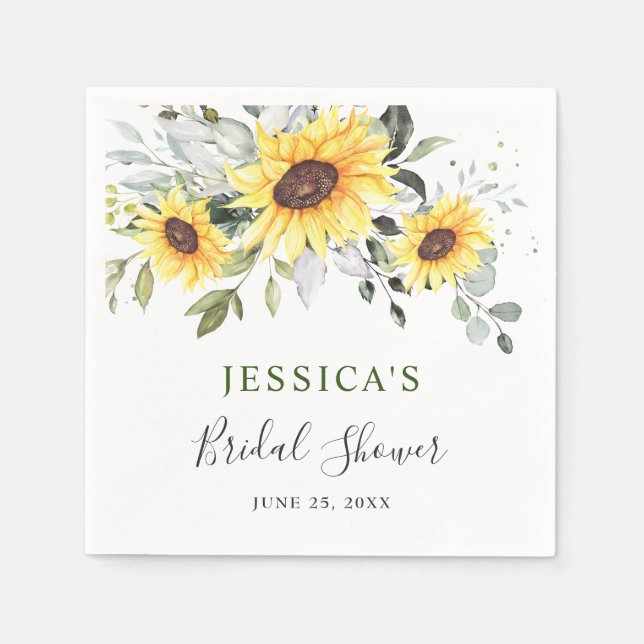 Elegant Sunflowers Eucalyptus Floral Bridal Shower Napkins (Front)