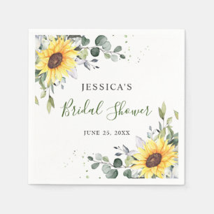 Elegant Sunflowers Eucalyptus Floral Bridal Shower Napkins