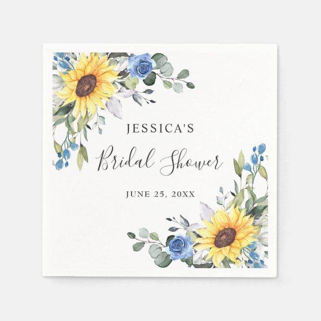 Elegant Sunflowers Eucalyptus Floral Bridal Shower Napkins (Front)