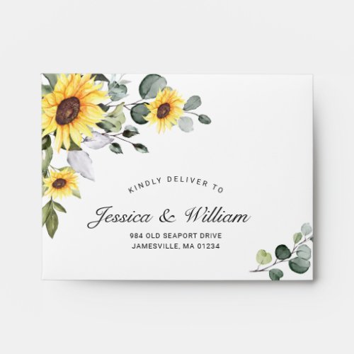 Elegant Sunflowers Eucalyptus Floral for RSVP card Envelope