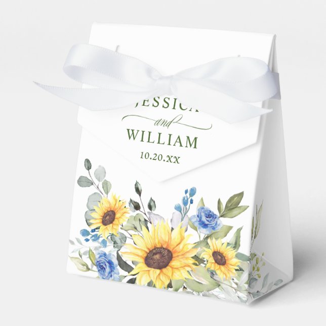 Elegant Sunflowers Eucalyptus Floral Gift Wedding Favor Boxes (Front Side)