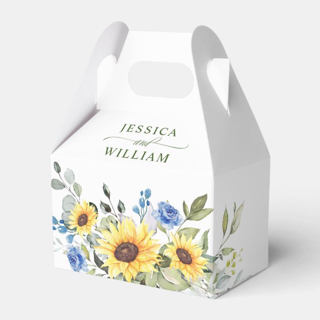 Elegant Sunflowers Eucalyptus Floral Gift Wedding Favor Boxes (Front Side)