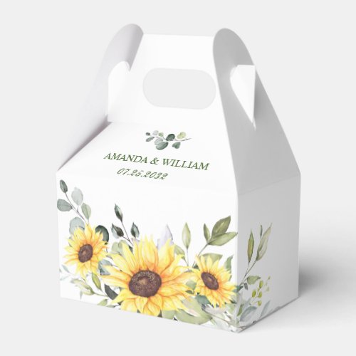 Elegant Sunflowers Eucalyptus Floral Gift Wedding Favor Boxes