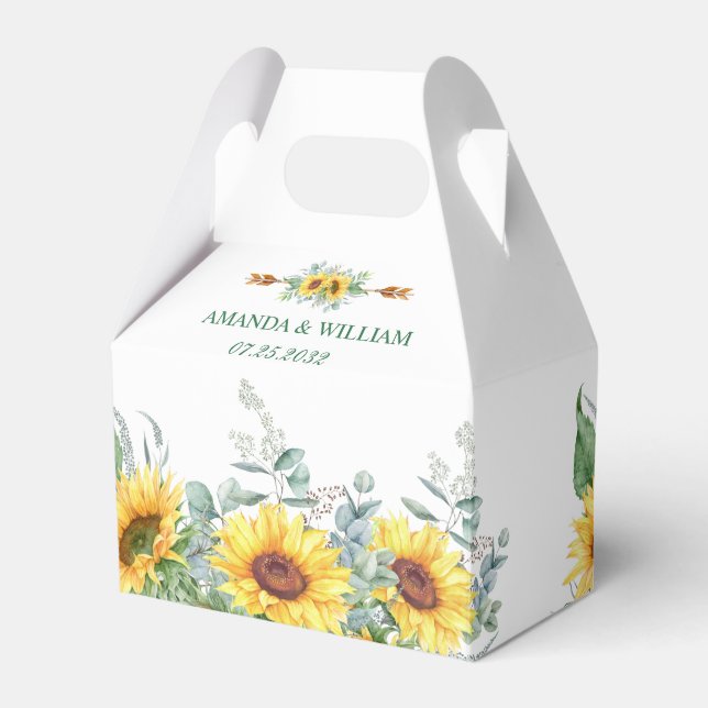 Elegant Sunflowers Eucalyptus Floral Gift Wedding Favor Boxes (Front Side)