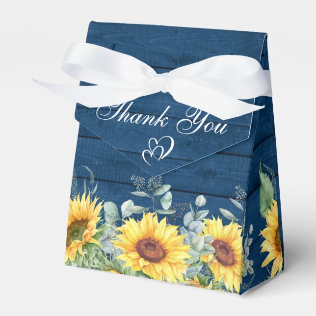 Elegant Sunflowers Eucalyptus Floral Gift Wedding Favor Boxes (Front Side)