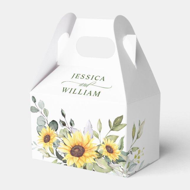 Elegant Sunflowers Eucalyptus Floral Gift Wedding Favor Boxes (Front Side)