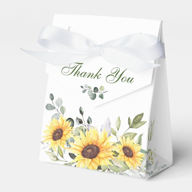 Elegant Sunflowers Eucalyptus Floral Gift Wedding Favor Boxes (Front Side)