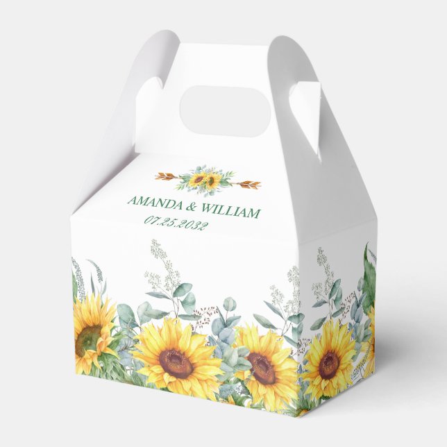 Elegant Sunflowers Eucalyptus Floral Gift Wedding Favor Boxes (Front Side)