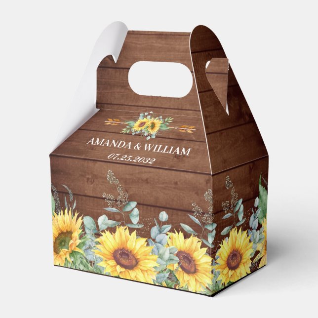 Elegant Sunflowers Eucalyptus Floral Gift Wedding Favor Boxes (Front Side)