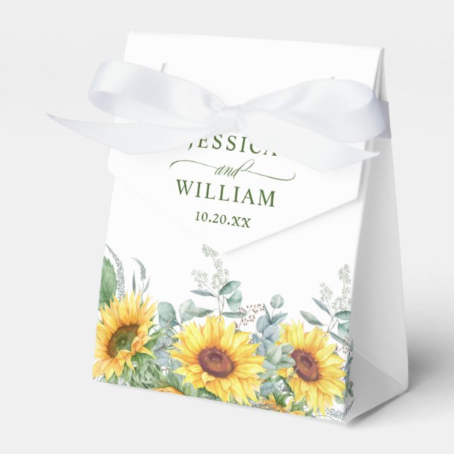 Elegant Sunflowers Eucalyptus Floral Gift Wedding Favor Boxes (Front Side)