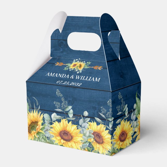 Elegant Sunflowers Eucalyptus Floral Gift Wedding Favor Boxes (Front Side)