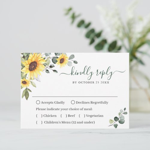 Elegant Sunflowers Eucalyptus Floral Wedding RSVP Card