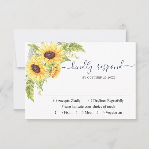 Elegant Sunflowers Eucalyptus Floral Wedding RSVP Card