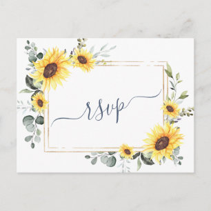 Elegant Sunflowers Eucalyptus Floral Wedding RSVP Postcard