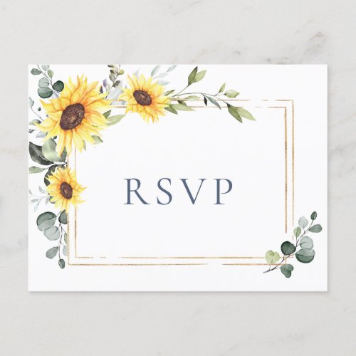 Elegant Sunflowers Eucalyptus Floral Wedding RSVP Postcard