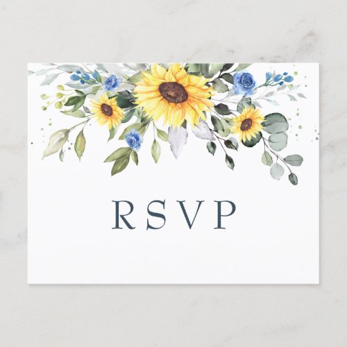 Elegant Sunflowers Eucalyptus Floral Wedding RSVP Postcard
