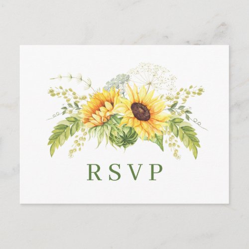 Elegant Sunflowers Eucalyptus Floral Wedding RSVP Postcard