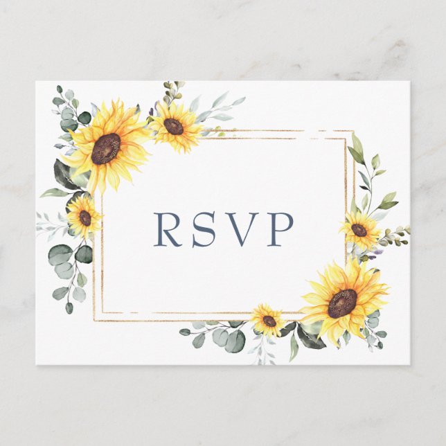 Elegant Sunflowers Eucalyptus Floral Wedding RSVP Postcard (Front)