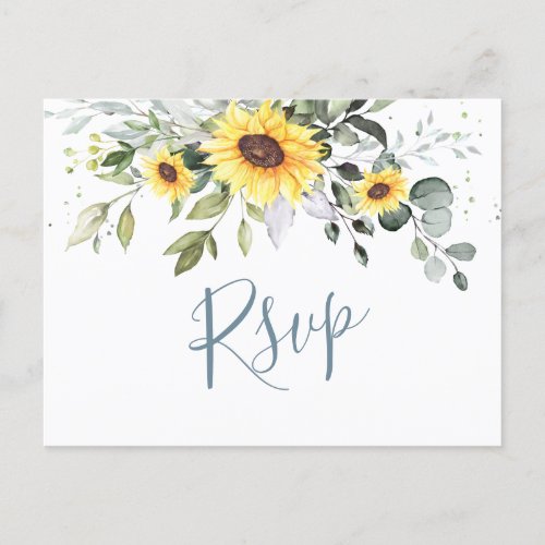 Elegant Sunflowers Eucalyptus Floral Wedding RSVP Postcard