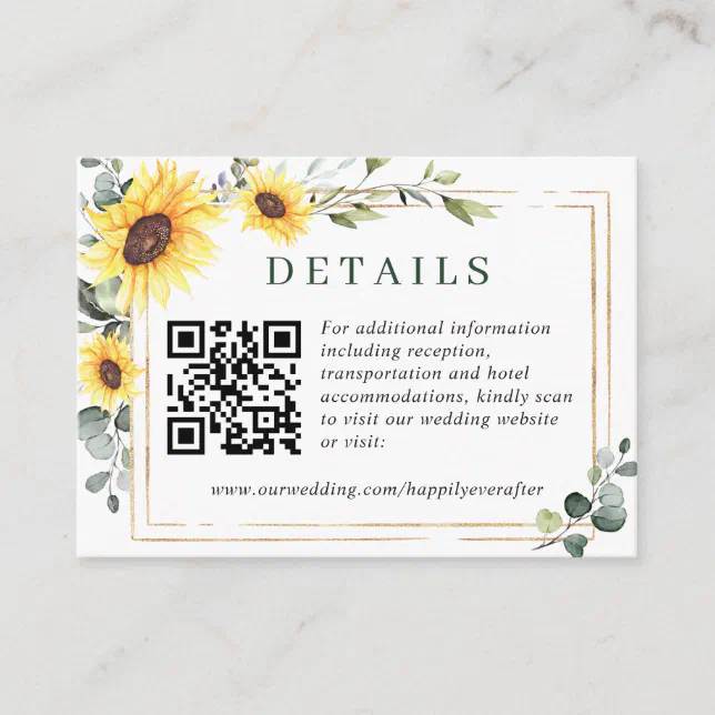 Elegant Sunflowers Eucalyptus Foliage Details Qr Enclosure Card Zazzle