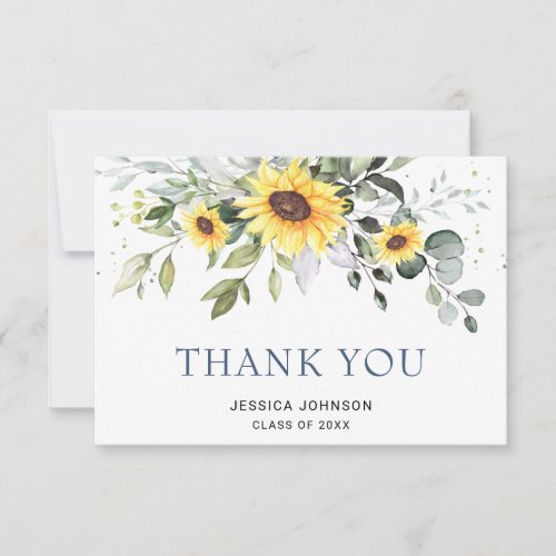 Elegant Sunflowers Eucalyptus Foliage Graduation  Thank You Card