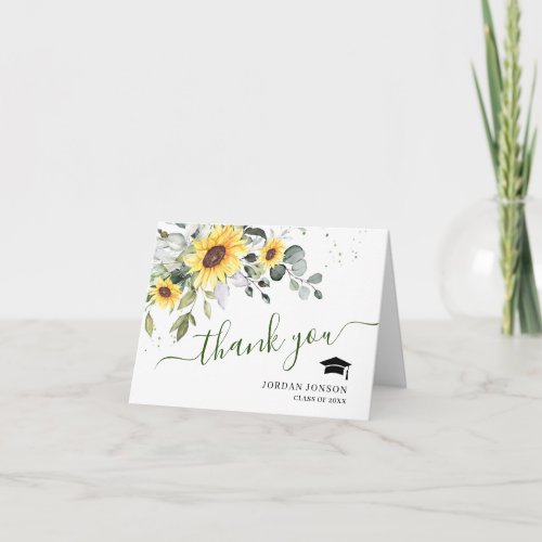 Elegant Sunflowers Eucalyptus Foliage Graduation Thank You Card