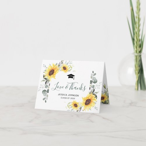 Elegant Sunflowers Eucalyptus Foliage Graduation Thank You Card