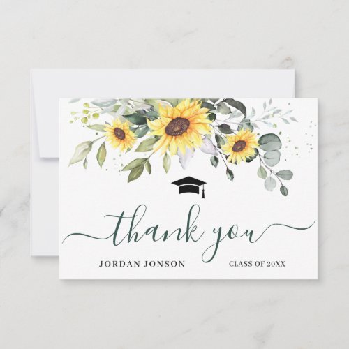 Elegant Sunflowers Eucalyptus Foliage Graduation  Thank You Card