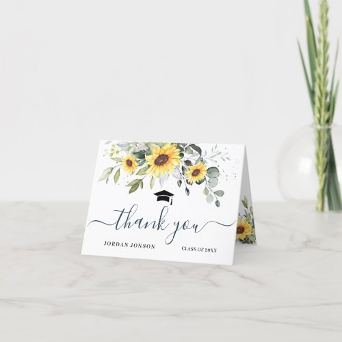 Elegant Sunflowers Eucalyptus Foliage Graduation Thank You Card