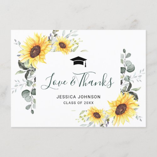 Elegant Sunflowers Eucalyptus Foliage Graduation Thank You Card - Elegant Sunflowers Eucalyptus Foliage Graduation Thank You Card.
For further customization, please click the "Customize" link and use our  tool to design this template. 
If you need help or matching items, please contact me.