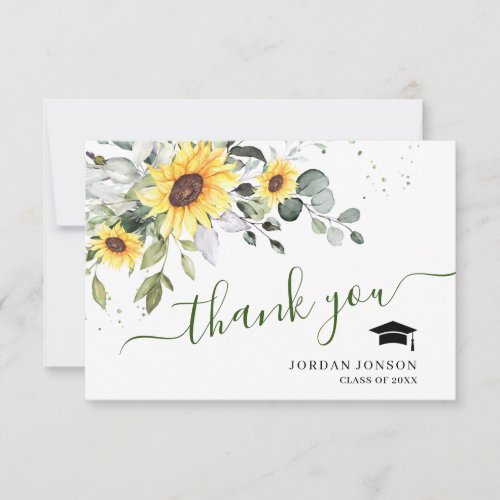 Elegant Sunflowers Eucalyptus Foliage Graduation  Thank You Card