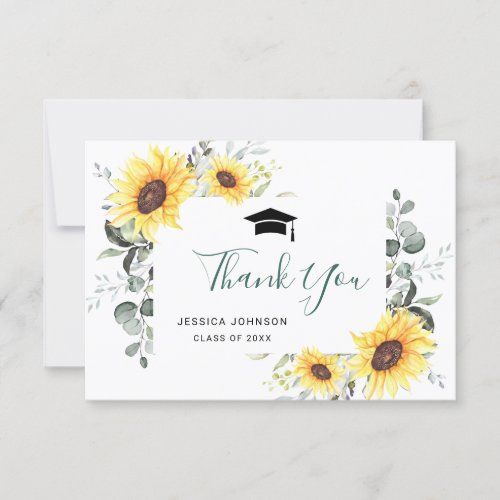 Elegant Sunflowers Eucalyptus Foliage Graduation Thank You Card