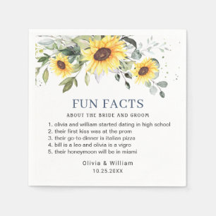 Elegant Sunflowers Eucalyptus Fun Facts Wedding Napkins