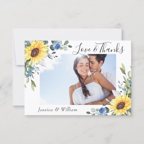 Elegant Sunflowers Eucalyptus Greenery 2 PHOTO Thank You Card