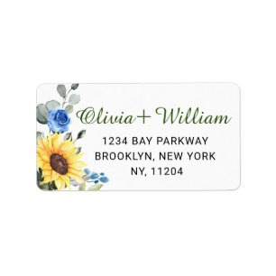 Elegant Sunflowers Eucalyptus Greenery Address Lab Label