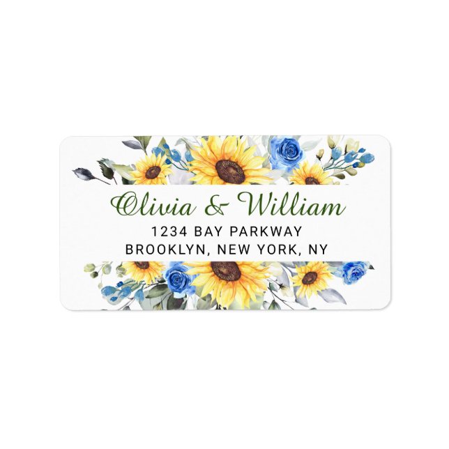 Elegant Sunflowers Eucalyptus Greenery Address  Label (Front)