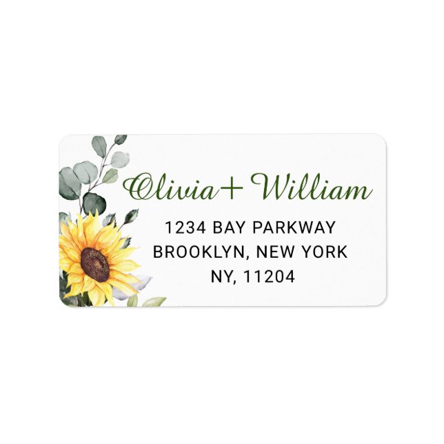 Elegant Sunflowers Eucalyptus Greenery Address Label (Front)