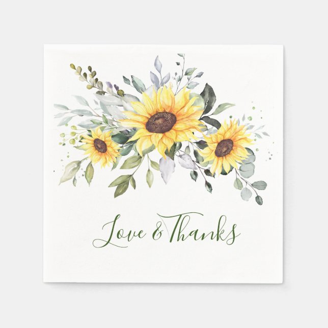 Elegant Sunflowers Eucalyptus Greenery Paper Napkins (Front)