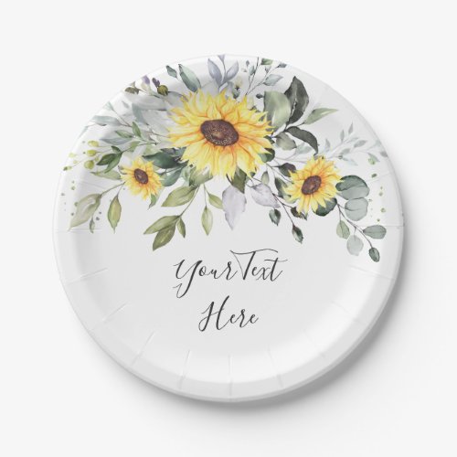 Elegant Sunflowers Eucalyptus Greenery Party Paper Plates