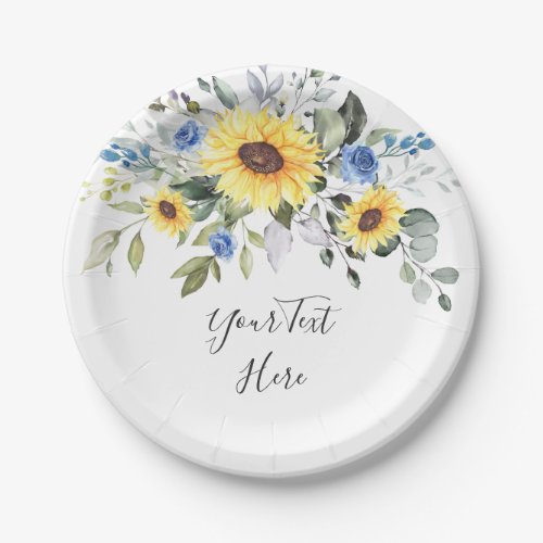 Elegant Sunflowers Eucalyptus Greenery Party Paper Plates