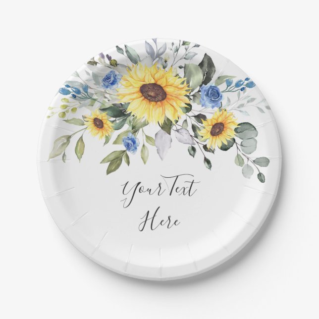 Elegant Sunflowers Eucalyptus Greenery Party Paper Plates (Front)