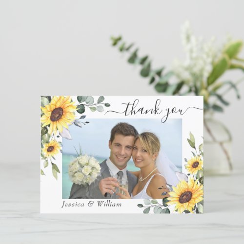 Elegant Sunflowers Eucalyptus Greenery PHOTO Thank You Card