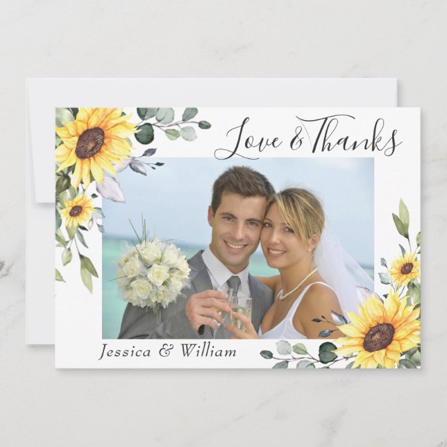 Elegant Sunflowers Eucalyptus Greenery PHOTO Thank You Card (Front)