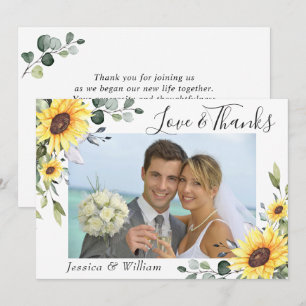 Elegant Sunflowers Eucalyptus Greenery PHOTO Thank You Card