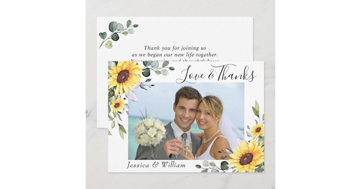 Elegant Sunflowers Eucalyptus Greenery PHOTO Thank You Card | Zazzle