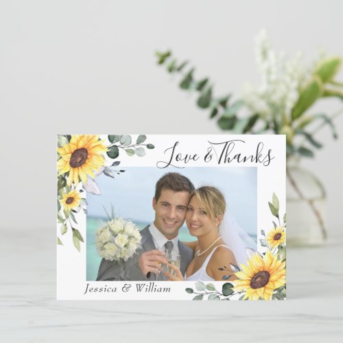 Elegant Sunflowers Eucalyptus Greenery PHOTO Thank You Card