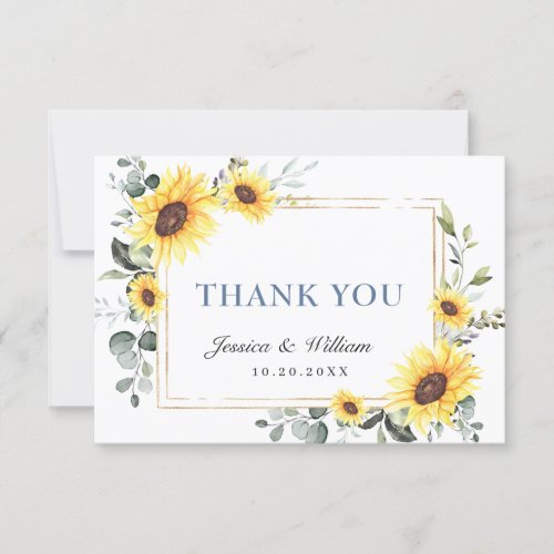 Elegant Sunflowers Eucalyptus Greenery Thank You Card