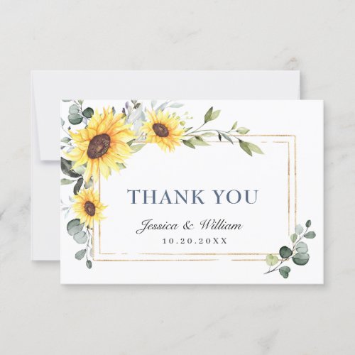 Elegant Sunflowers Eucalyptus Greenery Thank You Card