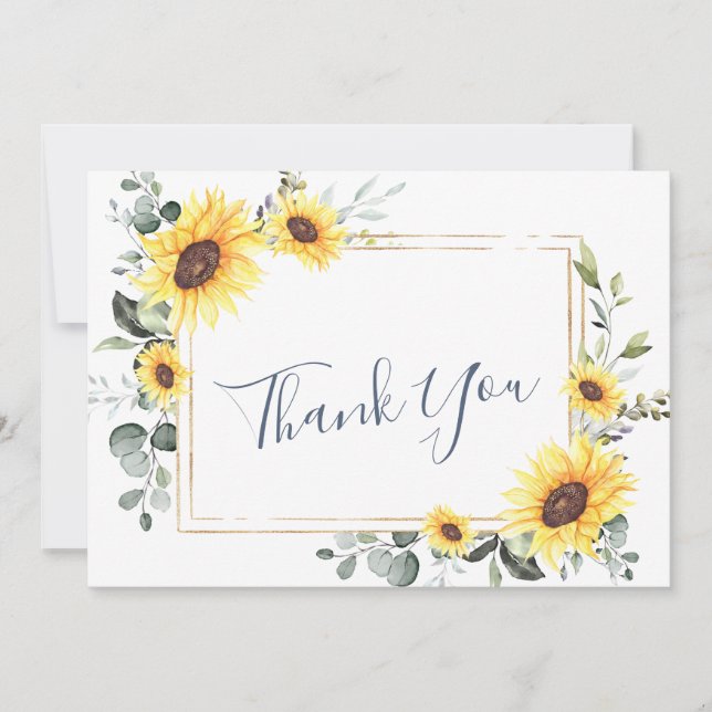 Elegant Sunflowers Eucalyptus Greenery Thank You Card (Front)